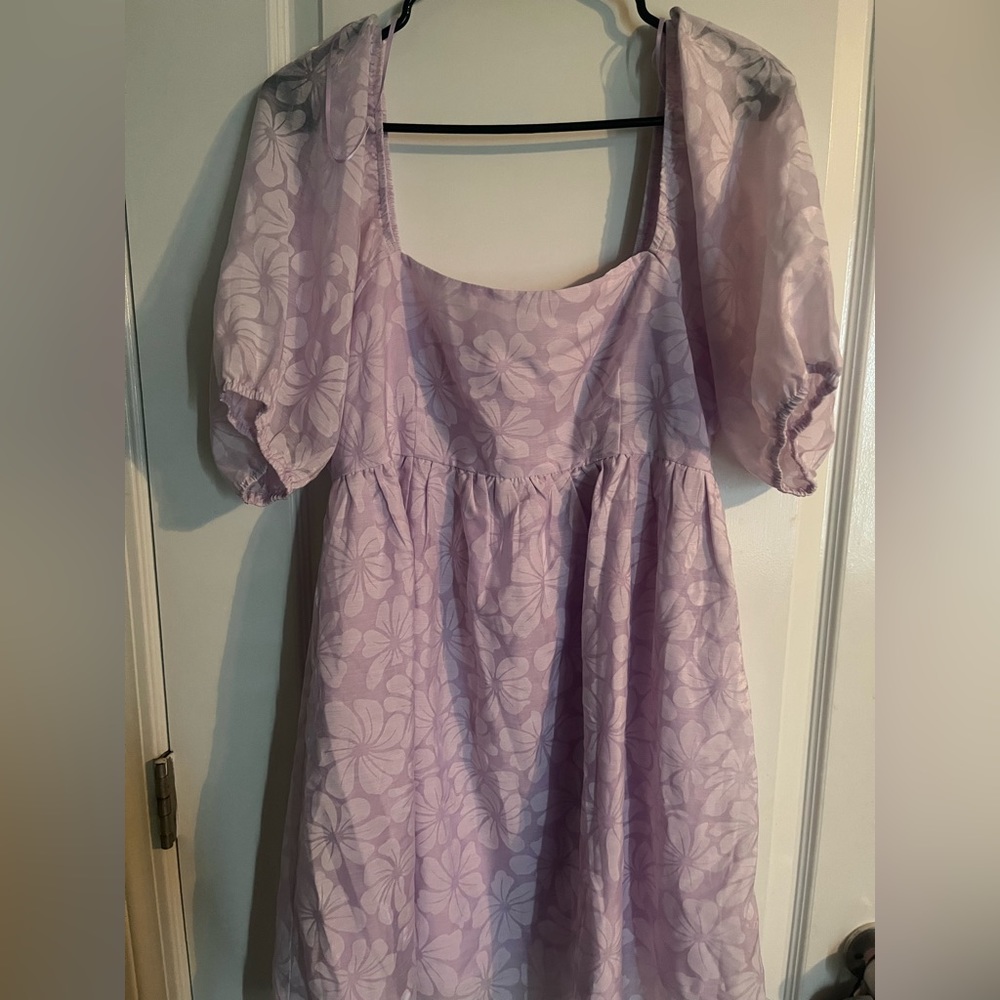 Purple Floral Pattern Mini Dress